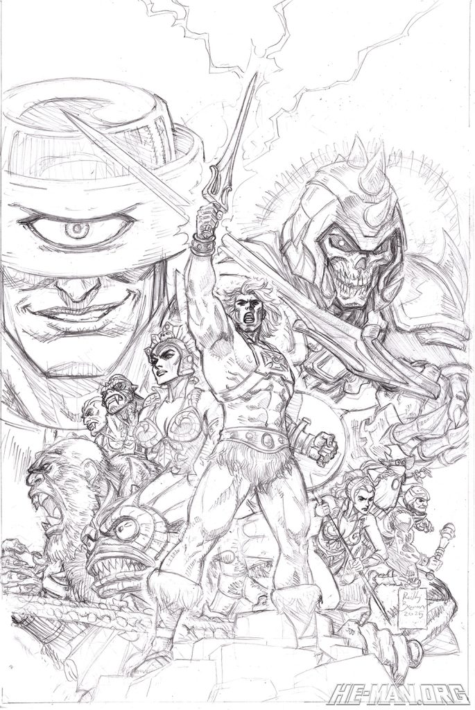 Masters of the Universe comic issue #5 "The Battle of Snake Mountain" cover sketch - by Reilly Brown.
