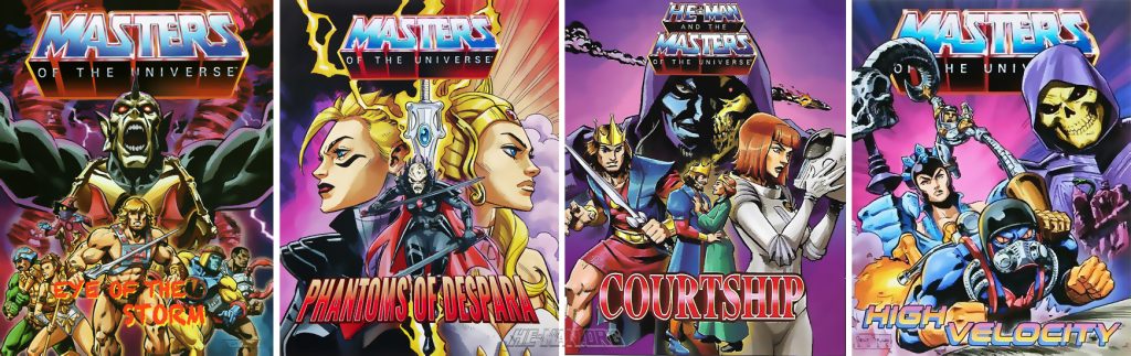 4 Cover images of Masters of the Universe Origins mini-comics that Reilly has worked on (writer Josh Sky) - "Eye of the Storm", "Phantoms of Despara", "Courtship" and "High Velocity".